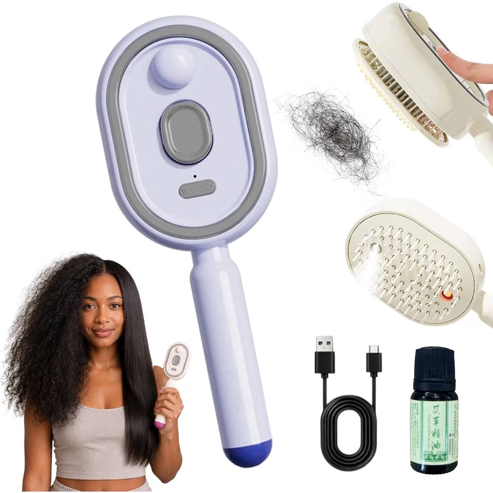 Electric Spray Air Cushion Massage Comb, 2026 Electric Spray Massage Comb, Rechargeable & Detangling, Essential Oil Mist Anti-Static Aromatherapy Haircare Comb for Girls Women (Purple)