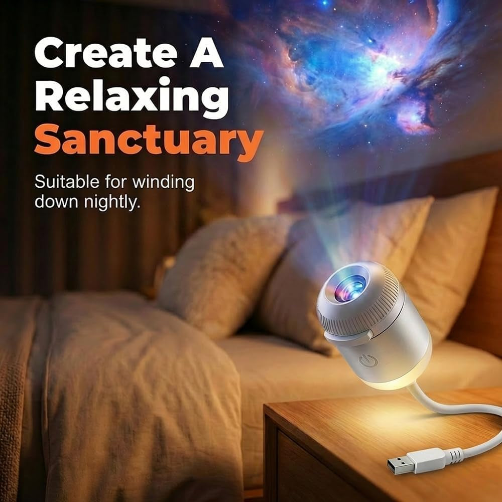 2-In-1 Galaxy Projector Night Light, USB Star Projector with Adjustable Brightness, Mini Galaxy Light Projector for Bedroom Ceiling Wall Room Decor