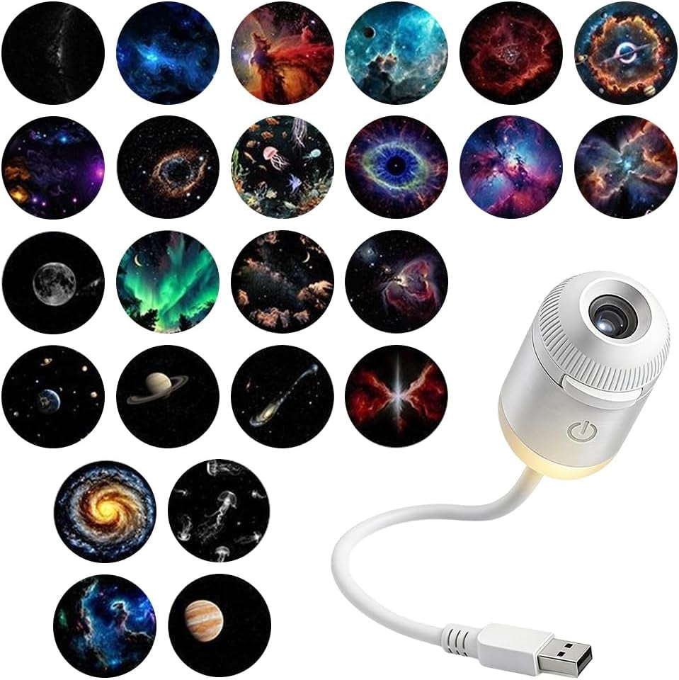 2-In-1 Galaxy Projector Night Light, USB Star Projector with Adjustable Brightness, Mini Galaxy Light Projector for Bedroom Ceiling Wall Room Decor
